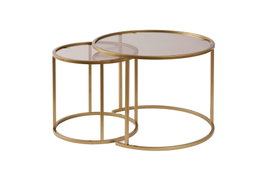 Nordure Juego de Mesas de Café 60x43x60cm y 42x39x42cm, Vidrio Templado y Metal, Oro y Bronce